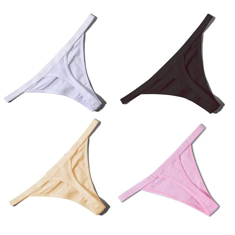 4PCS/Set Hot Sale Sexy Women Cotton G String Thongs Low Waist Sexy Panties Ladies' Seamless Underwear Black Red White Skin