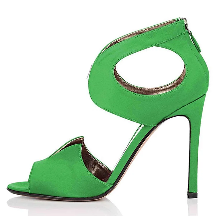 Green Cut Out Peep Toe Sandals with Heels Vdcoo