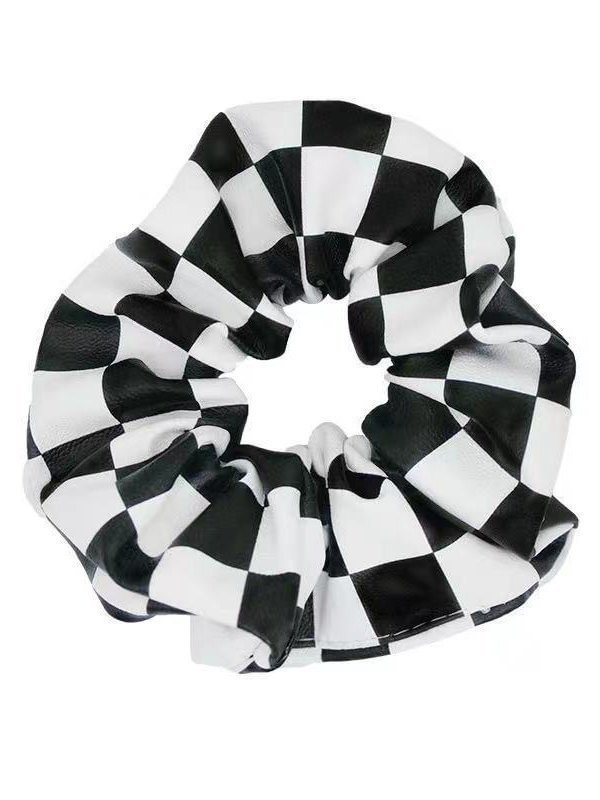 Y2K Checkerboard Pu Hair Ring-luchamp:luchamp