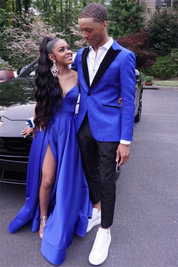 Bellasprom Classy Royal Blue One Button Dinner Prom Suit For Man With Jacquard Peaked Lapel Bellasprom