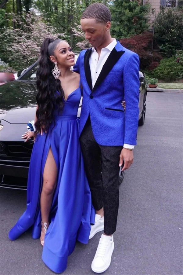 Bellasprom Classy Royal Blue One Button Dinner Prom Suit For Man With Jacquard Peaked Lapel