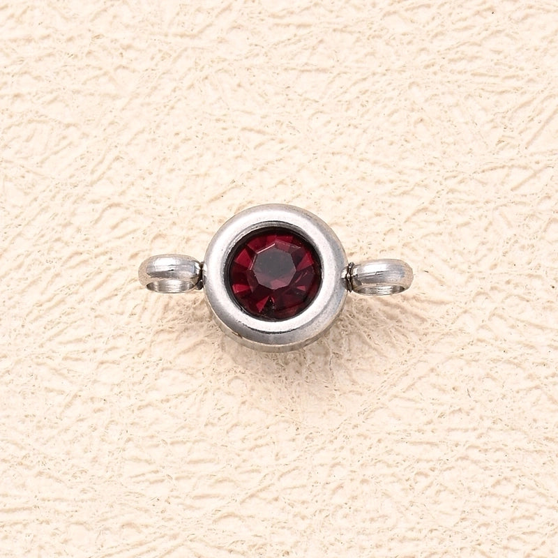 10 Pcs/Package 12×6.5mm Hole 2~2.9mm 304 Stainless Steel K9 Glass Lucky Stone Birthstone Round Simple Solid Color Polished Connectors