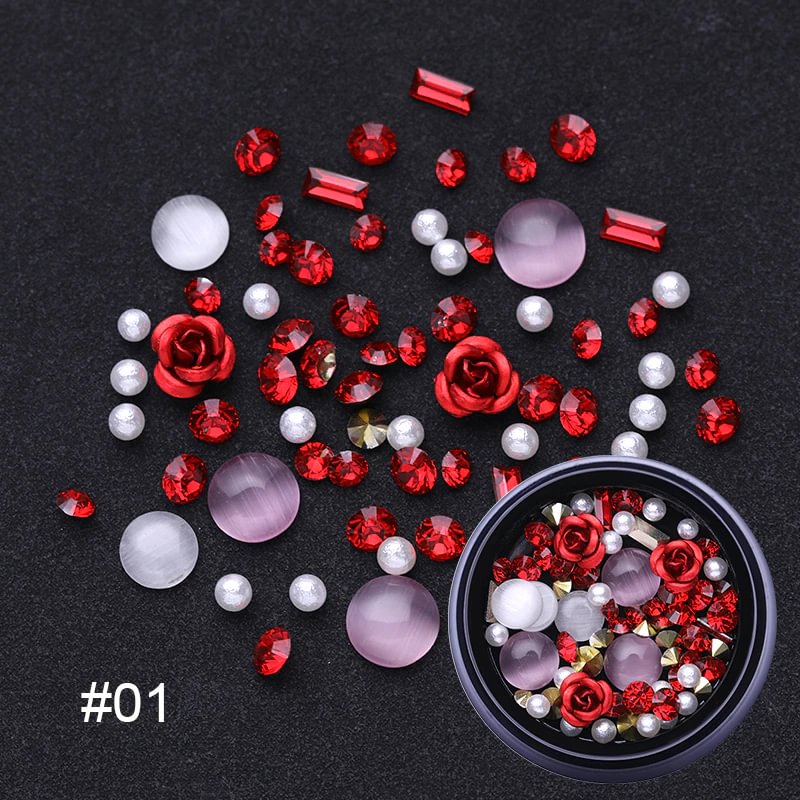 Agreedl Glitter Crystals Pearls Metal Twisted Bar Beads Frosted Heart 3D Nail Art Rhinestones Gems Decor Manicures DIY Tips