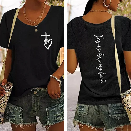 Jesus Has My Back Printed Casual Women's T-shirt