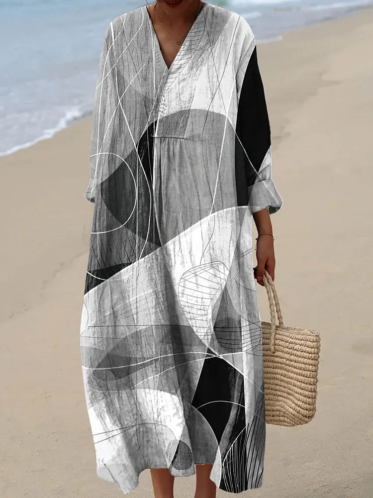 Women's Geometric Pattern Art Print Cotton Dress