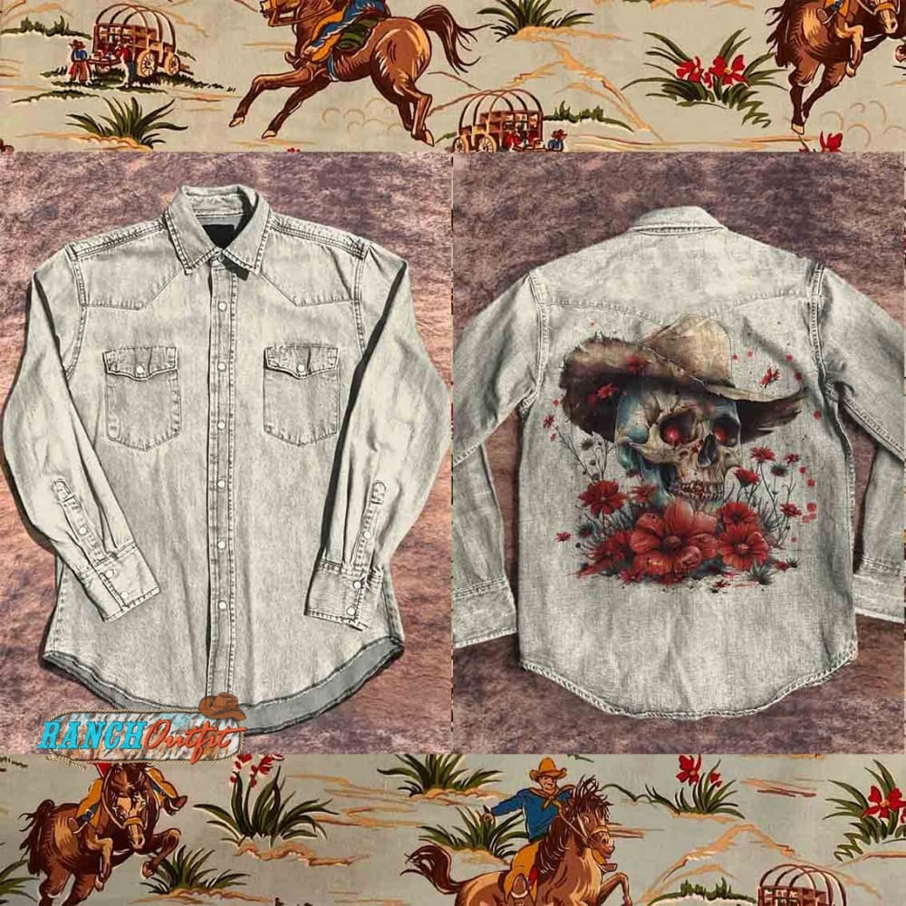 Vintage Skeletons And Flowers Print Casual Shirt Multicolor / S