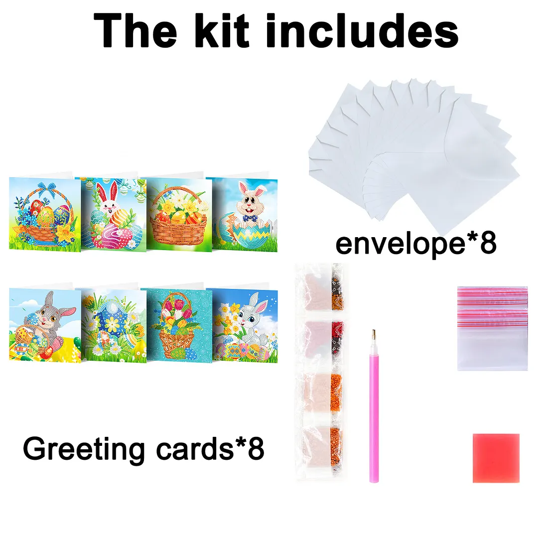 8PCS Easter Egg Rabbit DIY Diamond Painting Greeting Card Kits with Envelopes Diamond Art Greeting Cards Diamond Art Cards Kits for Adults DIY Crafts Family Friend Gifts