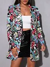 Fashion Graffiti Printed Buttoned Long Sleeve Urban Blazer Outerwear