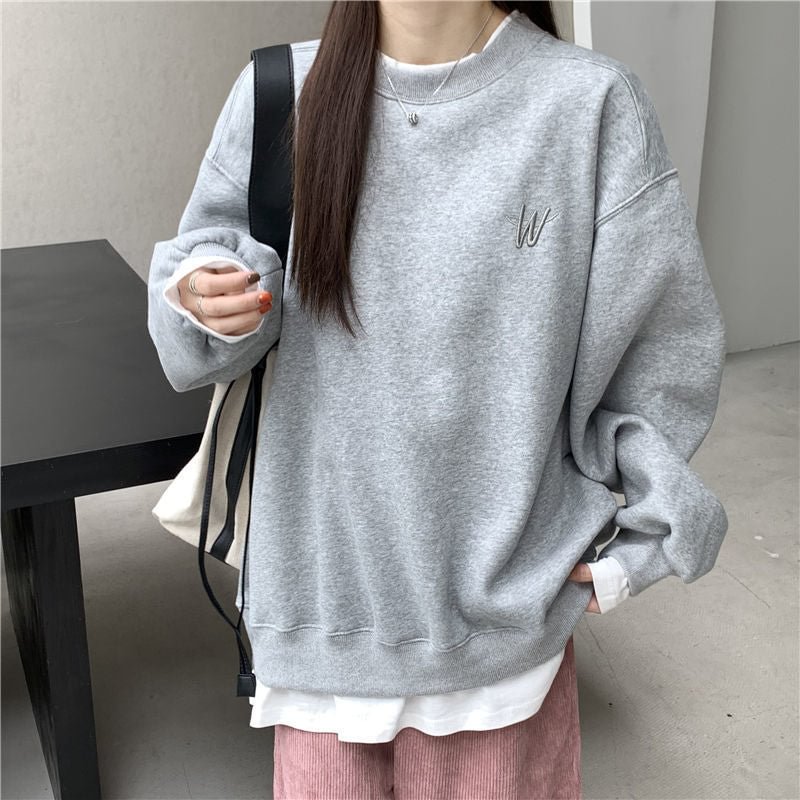 2021 Splicing Pullover Women Autumn Winter Fleece Thick Korean Version Oversized Hoodies O Neck Long Sleeve Girl Sweatshirt