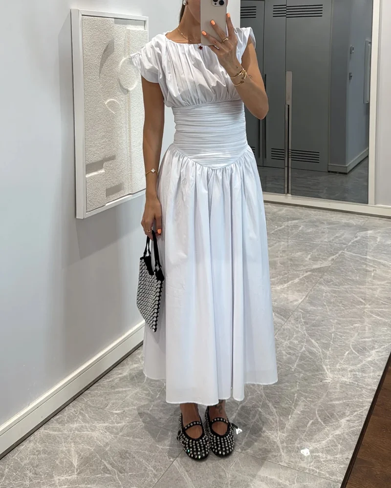 Rotimia Fashion effen geplooide jurk