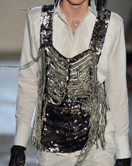 Men's Sequin Fringe Shiny Vest