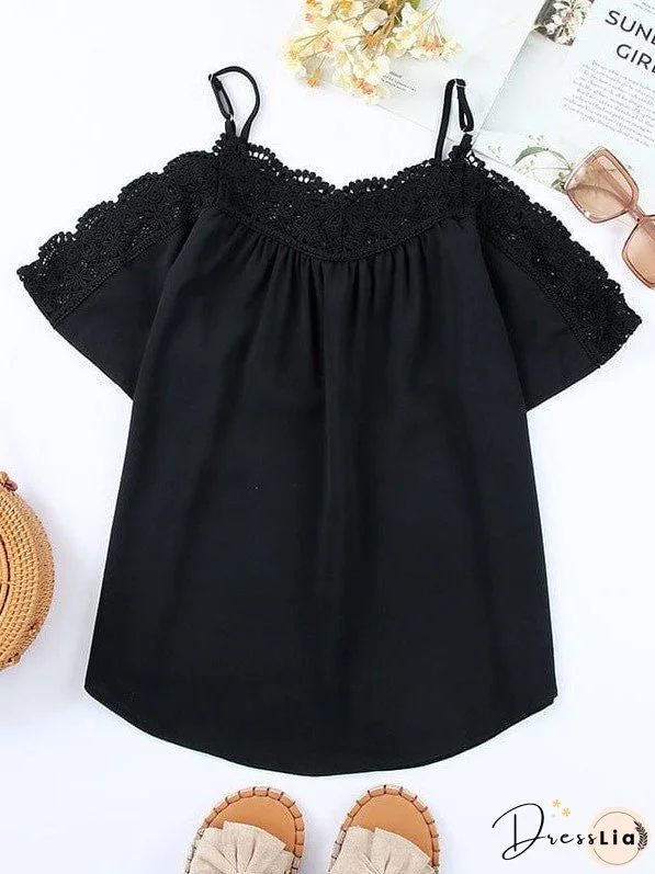 Solid Color Loose Fit Off-Shoulder Lace Top For Women