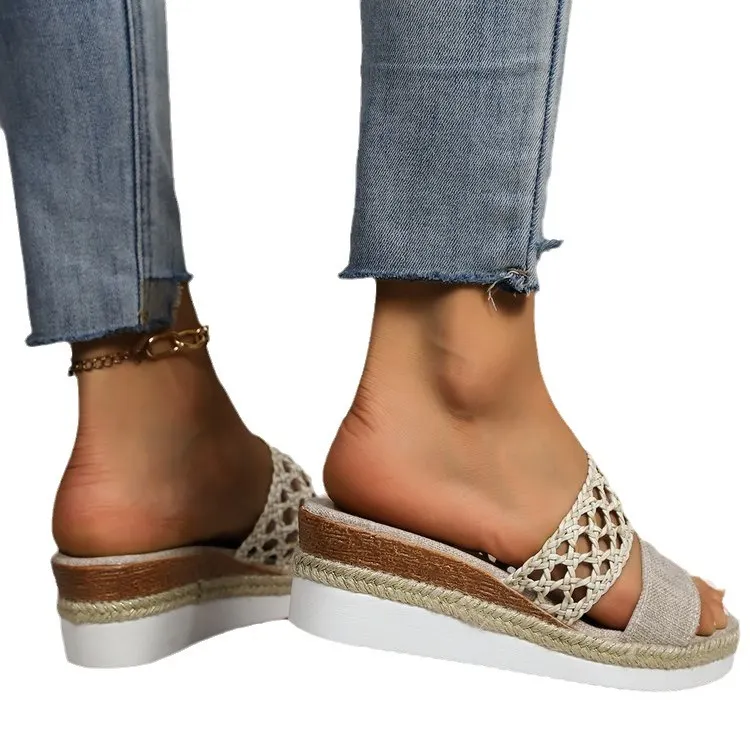 Breakj Breakj Slippers Women 2025 New Large Size 43 Rope Bottom Thick Bottom Fish Mouth Sandals Women