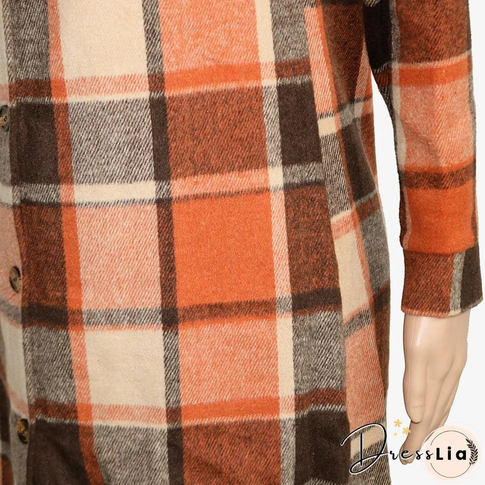 Classic Plaid Single-breasted Woolen Coat