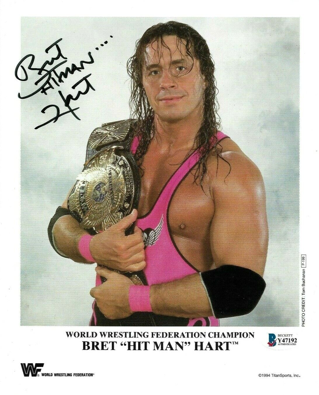 WWE BRET HART P-199 HAND SIGNED AUTOGRAPHED 8X10 PROMO Photo Poster painting WITH BECKETT COA