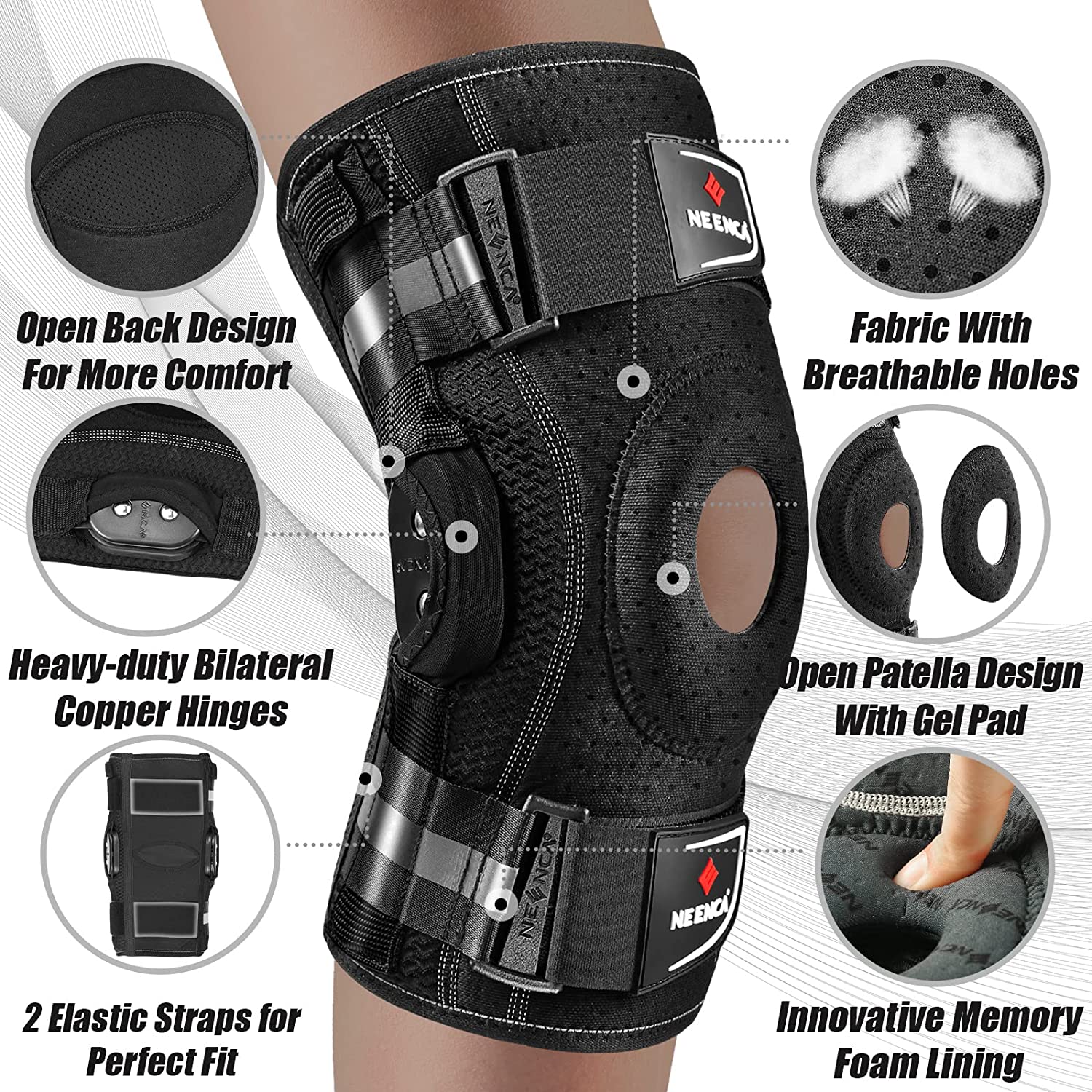 Likron Watches NEENCA Hinged Knee Brace with Side Stabilizers for Comprehensive Knee Support