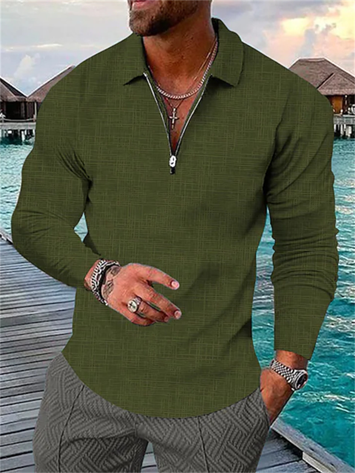 Men's Collar Polo Shirt Golf Shirt Plaid Turndown Green Black Blue Army Green Royal Blue 3D Print Outdoor Street Long Sleeve Zipper Print Clothing Apparel Fashion Designer Casual Breathable