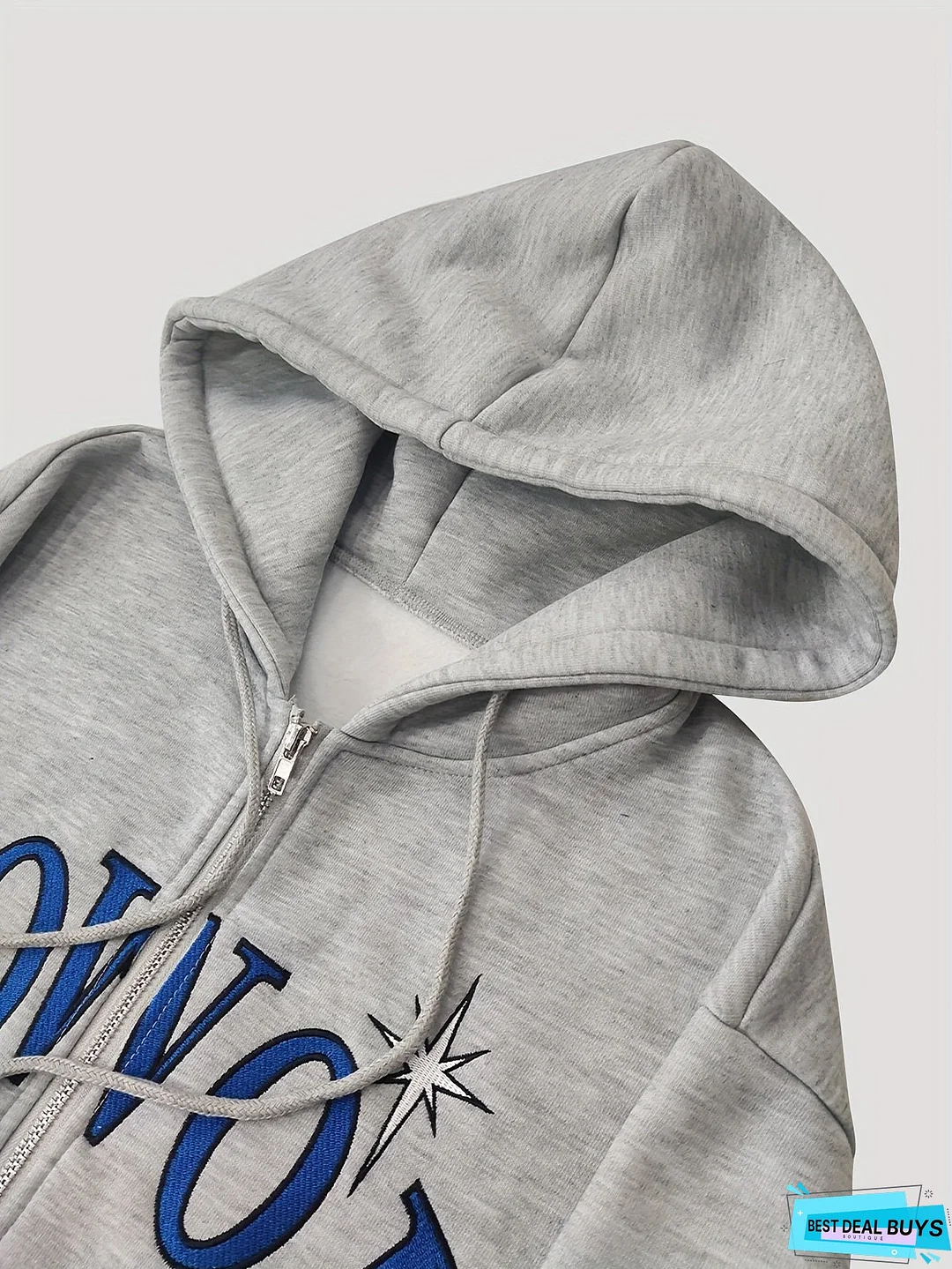 Letter Print Zip Up Drawstring Hoodie, Casual Long Sleeve Loose Sweatshirt With Pocket, Women's Clothing
