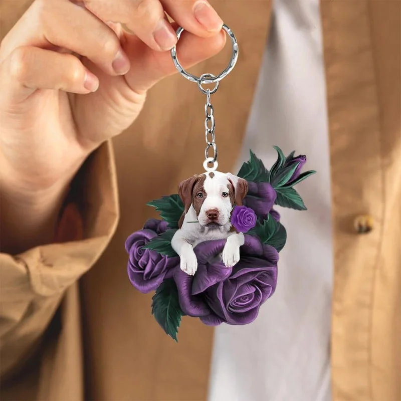 VigorDaily Pitbull In Purple Rose Acrylic Keychain PR086