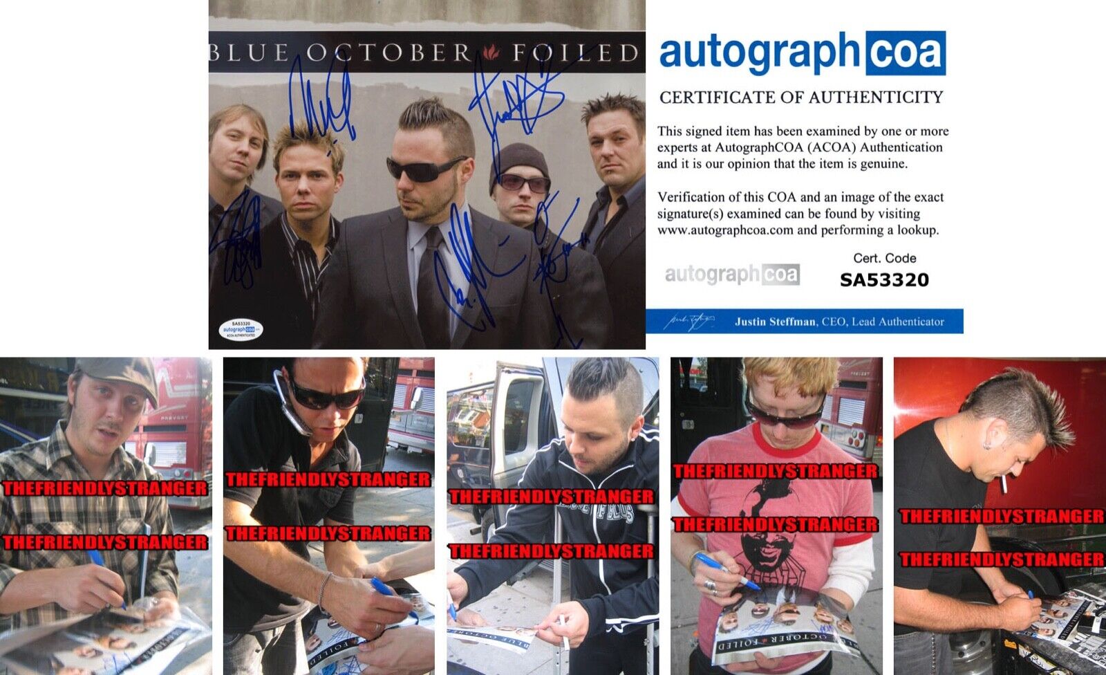 BLUE OCTOBER signed Autographed 8X10 Photo Poster painting - PROOF - Justin Furstenfeld ACOA COA