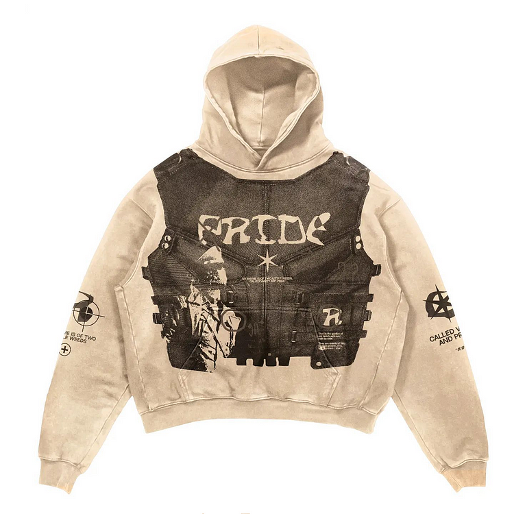 Retro Gothic Printed Sweatshirt High Street Hip-hop Hoodie Loose Pullover-VESSFUL