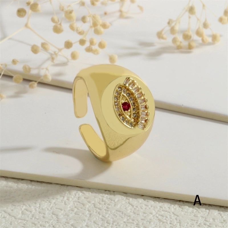Copper Inlay Devil’s Eye Eye Zircon Open Rings