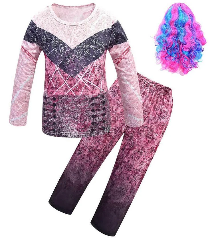 4 To 12 Years Girls Descendants 3 Audrey Top Wig And Pants Costume-Mayoulove