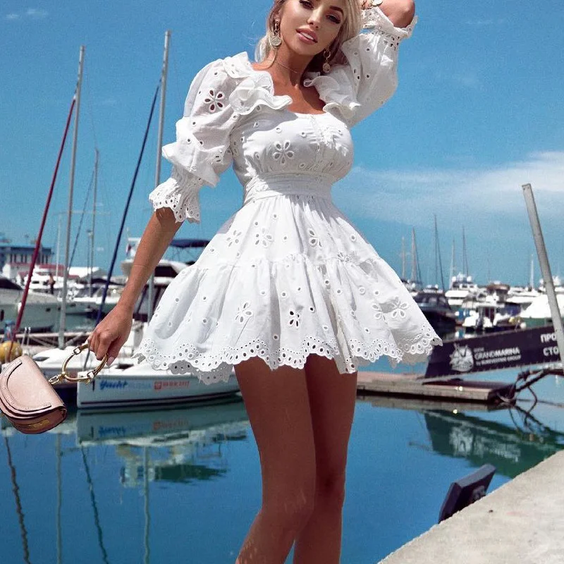 Toloer Toloer Spot 2024 New Women's Fashion Temperament Long Sleeve Combed Cotton Mini Embroidered Dress-Outfit Ideas