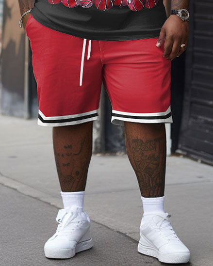 Casual Large Men's T-shirt & Shorts 2-Piece Set with Basketball Print