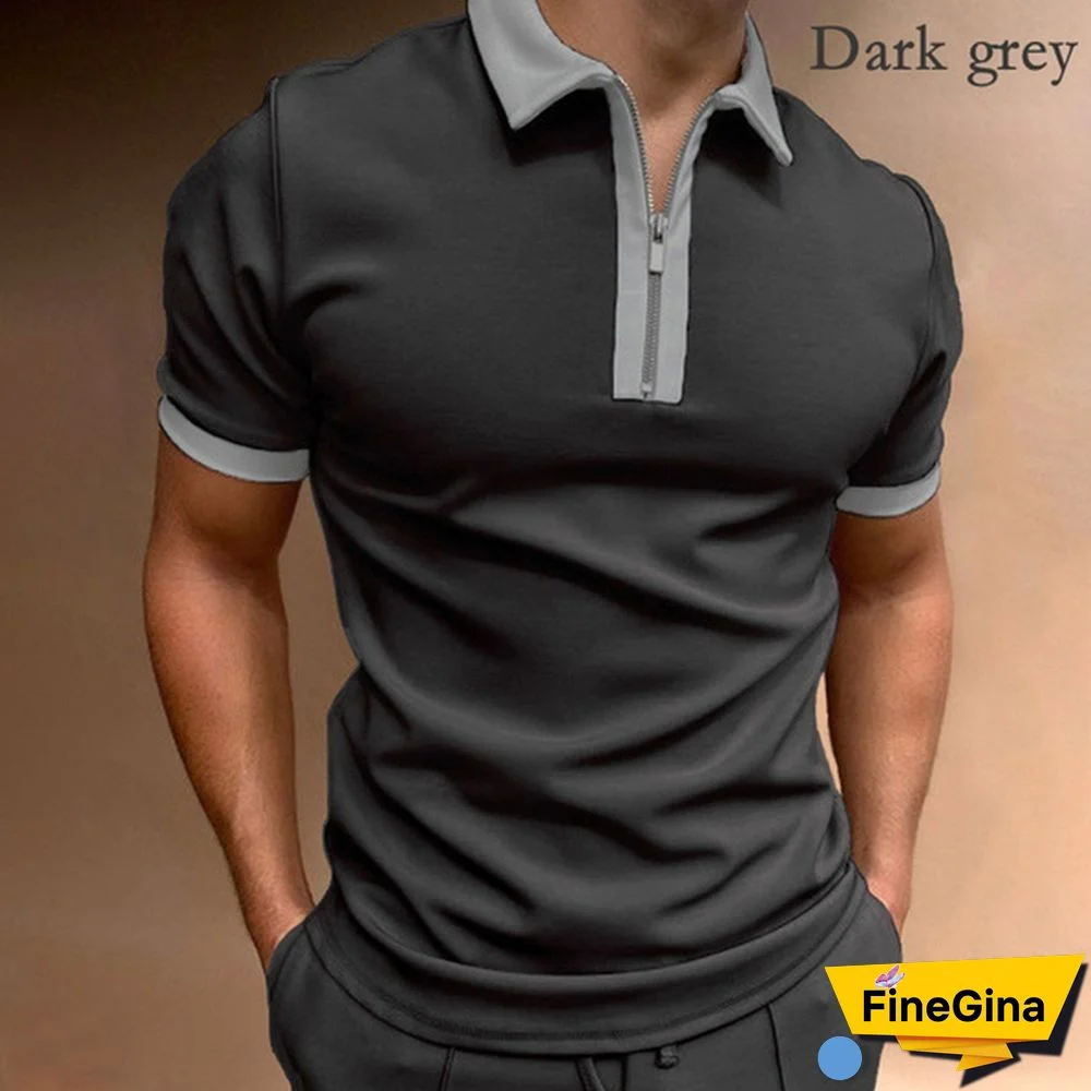 New Men's POLO Shirts New Short-sleeved POLO Shirts with Zipper Color Matching Men's T-shirts for Men