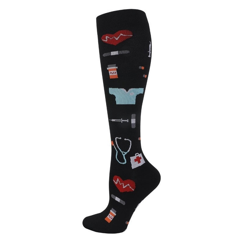 Compression Socks Calf Socks Printed Elastic Socks Sports Cycling Running Yoga Socks Men’s Long Tube Compression Socks Women