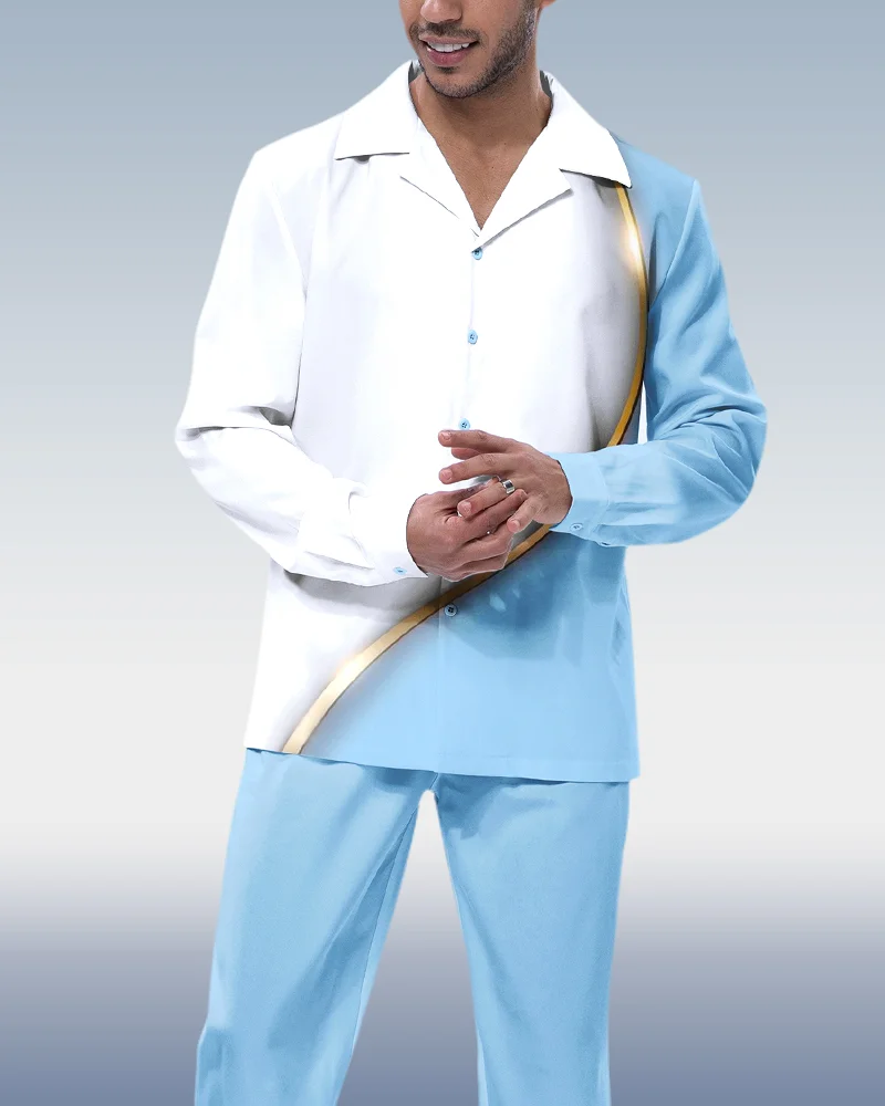 Suitmens Men's Blue Gradient Long Sleeve Walking Suit