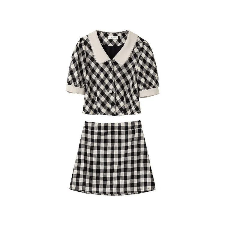 Women Sets Kawaii Japanese Style Plaid Tops Mini A-Line Skirt 2 Pieces Simple Tender Girlish All Match Newly Casual Hipster Ins