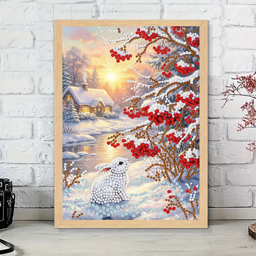 Pearl Painting Kit for Adults Winter Snow Rabbit 11.81x15.75in