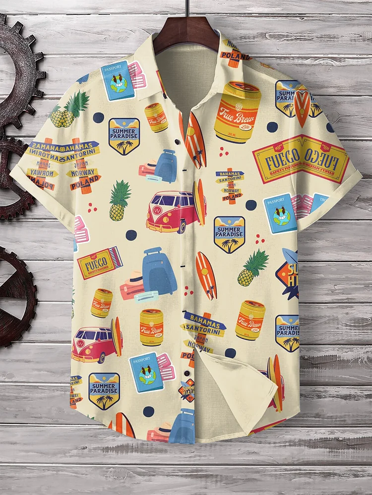 Men's Vintage Vacation Theme Graphic Print Short Sleeve Shirt