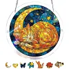 (18.5cm)DIY Acrylic Jigsaw Puzzle Window Hanging with Hanging Chain DIY Stained Glass Decoration Round Window Puzzle Decor for DIY Craft Project (Sleep Cat)