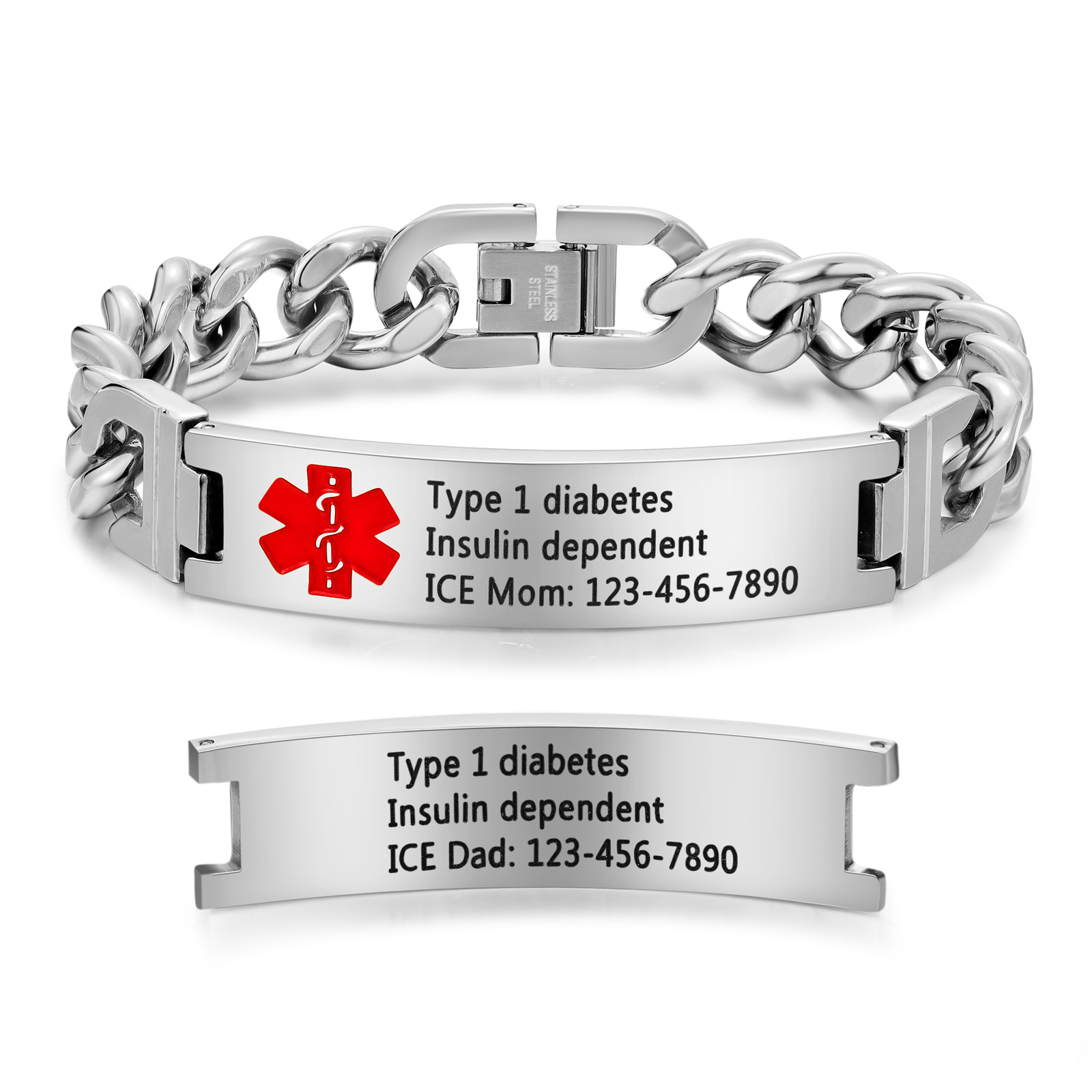 Personalized Medical Alert Bracelet ID Wristbands Stainless Steel Emergency Black Bracelet