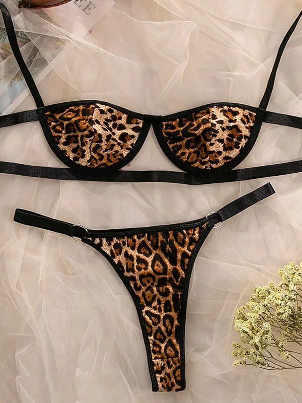 Sexy Leopard Print Hollow Bandage Erotic Lingerie