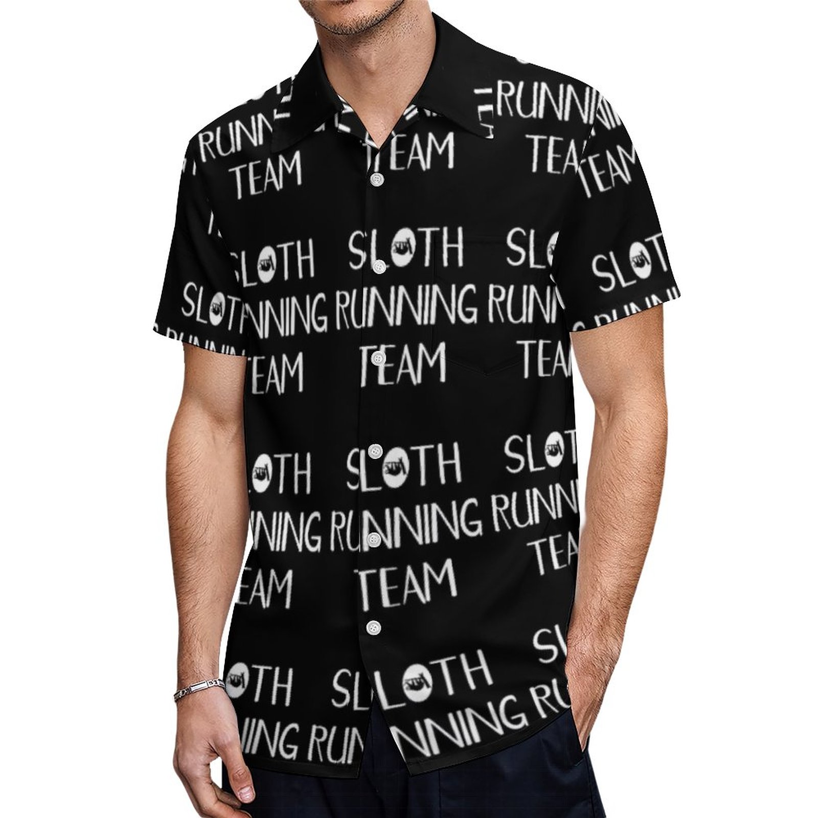 Cute Sloth Running Team Funny Runners Hawaiian Shirt Mens Button Down Plus Size Tropical Hawaii Beach Shirts