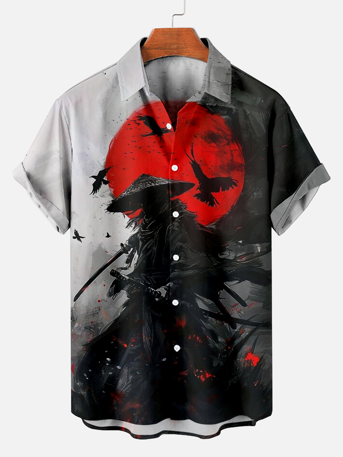 Vintage Masked Samurai Short Sleeve Shirt PLUSCLOTHESMAN