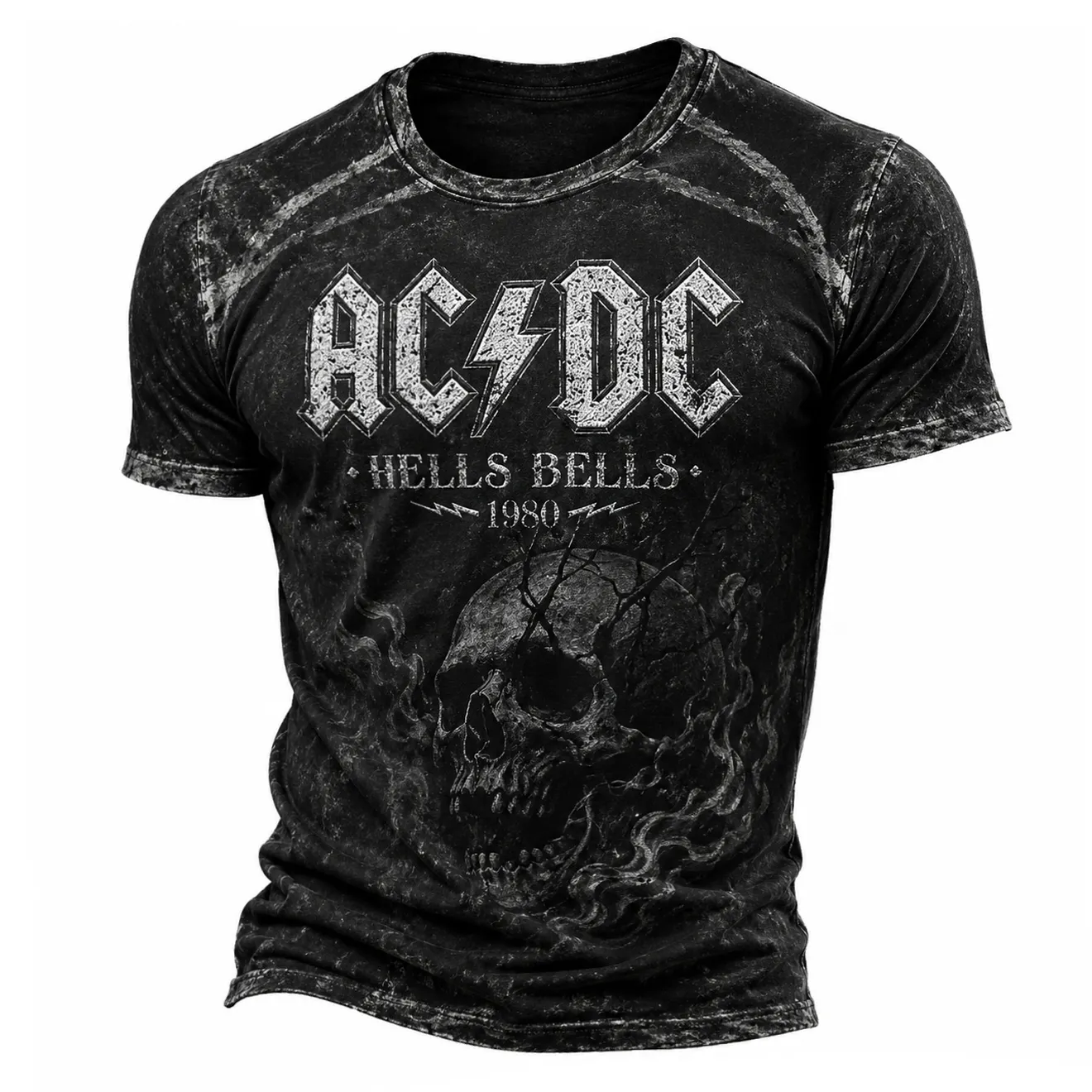 Men's Vintage Rock   Print Crew Neck Short-Sleeve T-Shirt