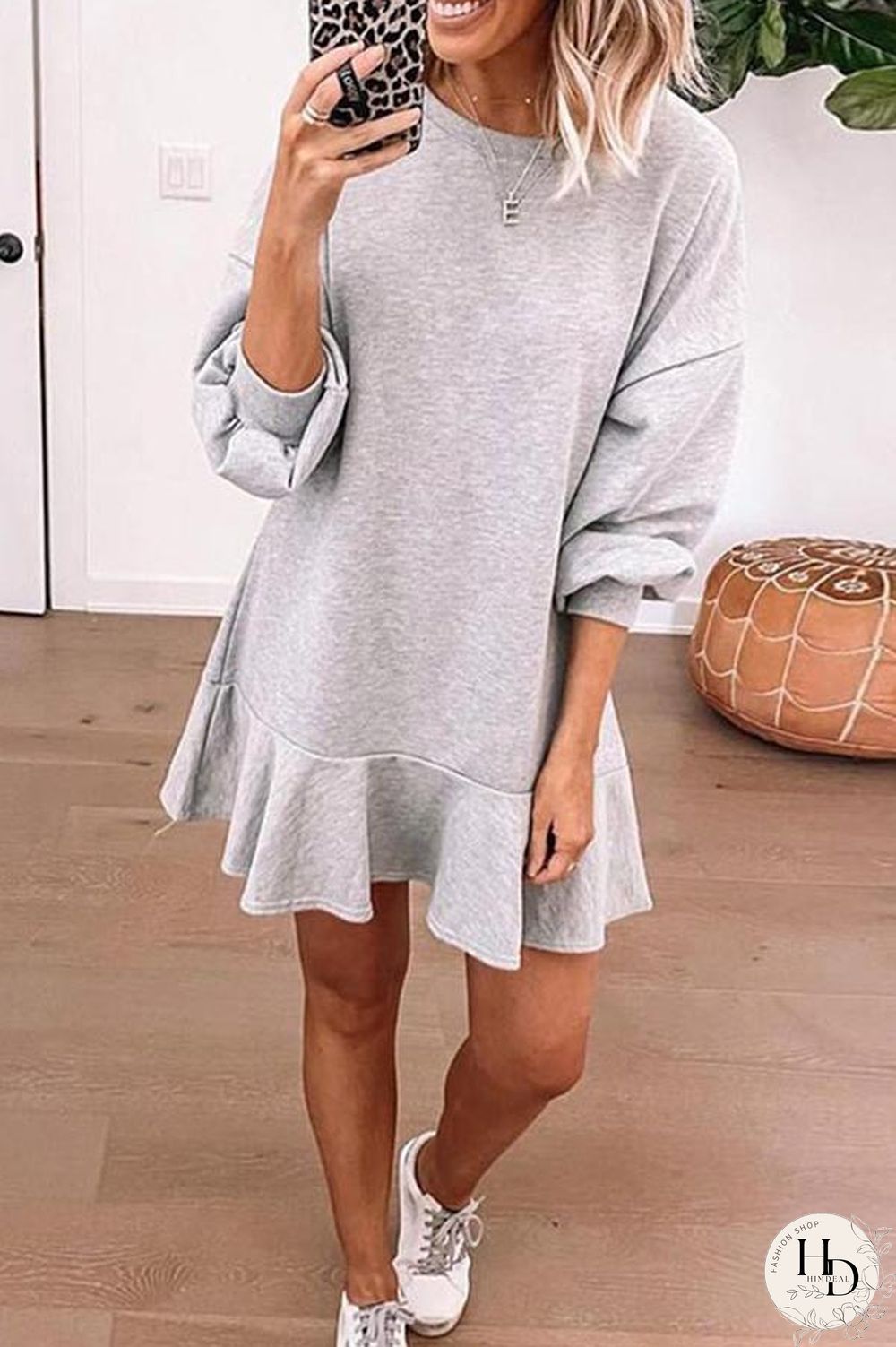 Lantern Sleeve Solid Color Lace Dress P13060