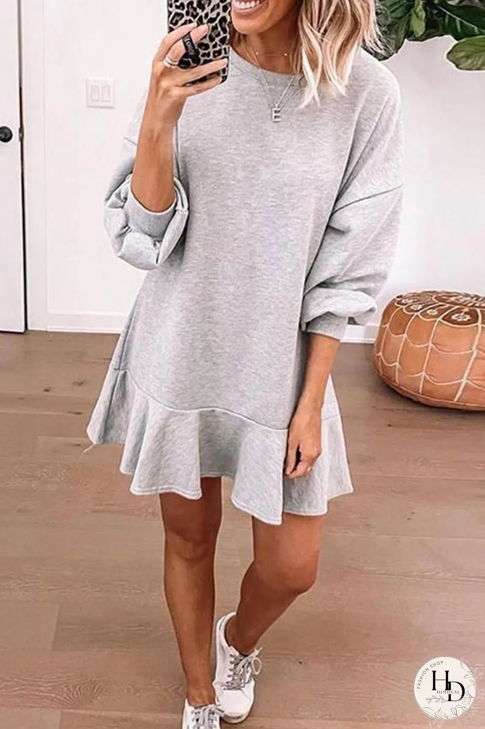 Lantern Sleeve Solid Color Lace Dress P13060
