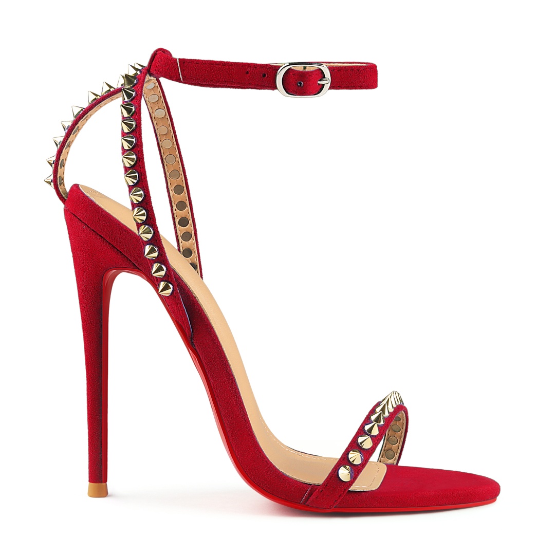 120mm Women's Sandals Stiletto Red Bottom High Heels Open Toe Ankle Strap Rivet Studs Shoes-MERUMOTE