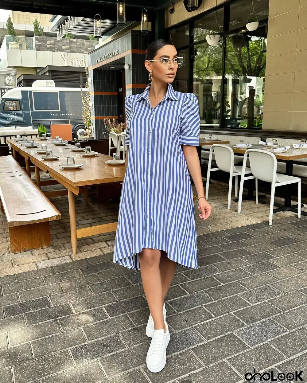 Women's Turndown Collar Shirt Short Sleeve Asymmetric Dress