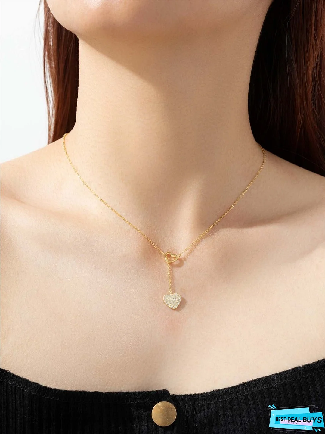 925 Sterling Silver Inlaid Zircon Heart Necklace