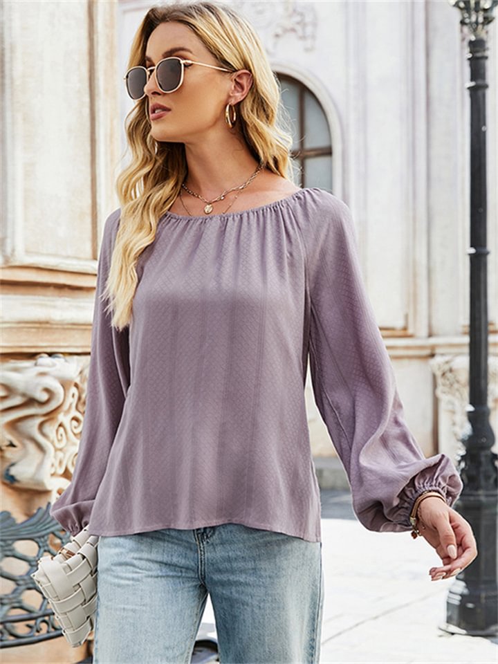 Fashion Temperament Outside Wear A Word Neck Strapless Long-sleeved Shirt Women Loose Bubble Tops Thin Pure Color Bottoming Shirt -vasmok