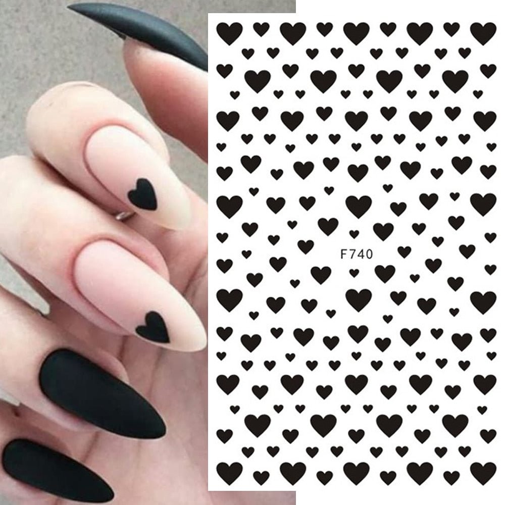 3D Nail Stickers Transfer Valentine's Day Black Heart Love Self-Adhesive Slider Letters Nail Art Stars Decals Manicure Accessory