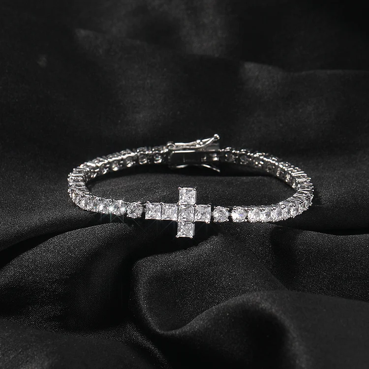 4MM Cross Bracelet Hip Hop Copper Inlaid Zirconia Bracelet-VESSFUL