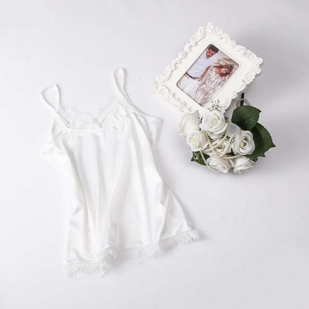 CARTOONH Summer Korean Fashion Silk Women Camis Streetwear Satin Sexy Tops Lace Sleeveless White Female Tank Tops  XXXL/4XL White Shirt